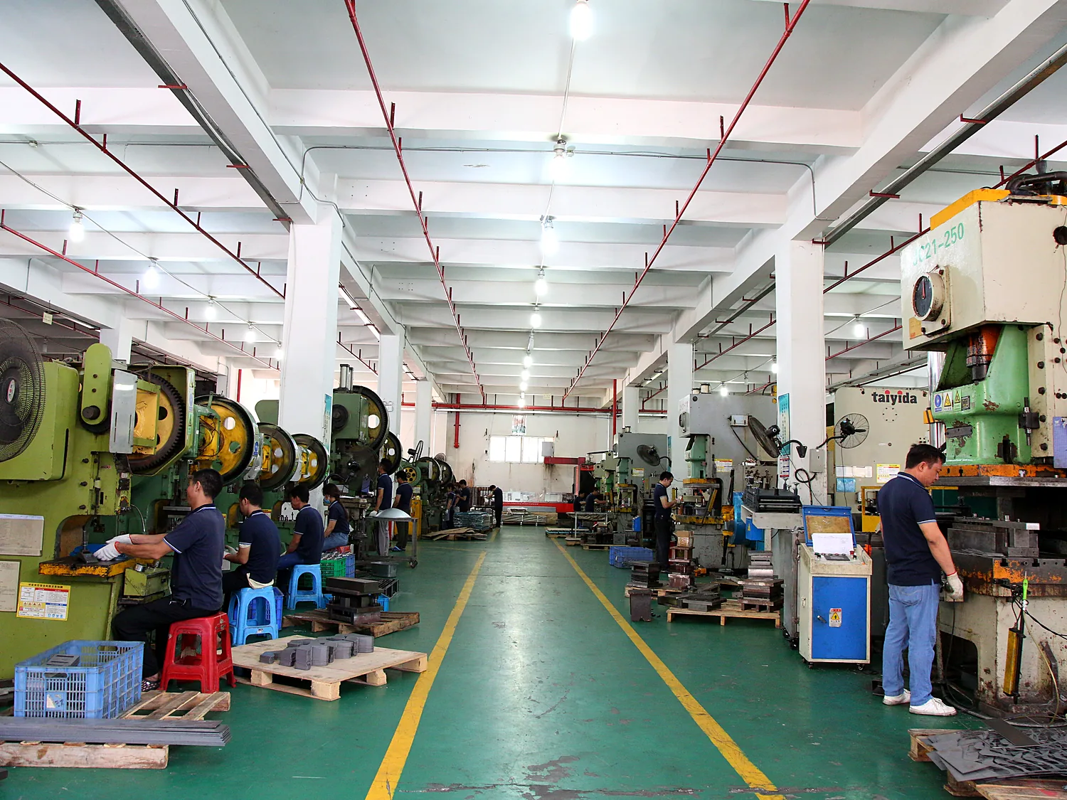 Stamping hall with presses running down both sides